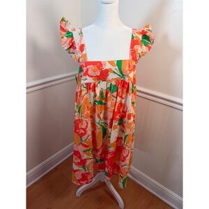 Meet me in Santorini Floral Flutter Sleeve Square Neck Midi Dress Size S‎